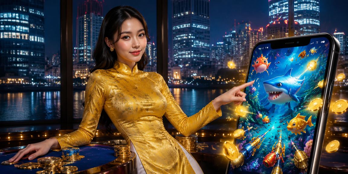 Người chơi game bắn cá tại Hà Nội trong trang phục áo dài truyền thống, kết hợp giải trí hiện đại và văn hoá Việt